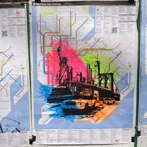 Hand Painted Original New York City Subway Map Artwork - New York, NY (Neon)